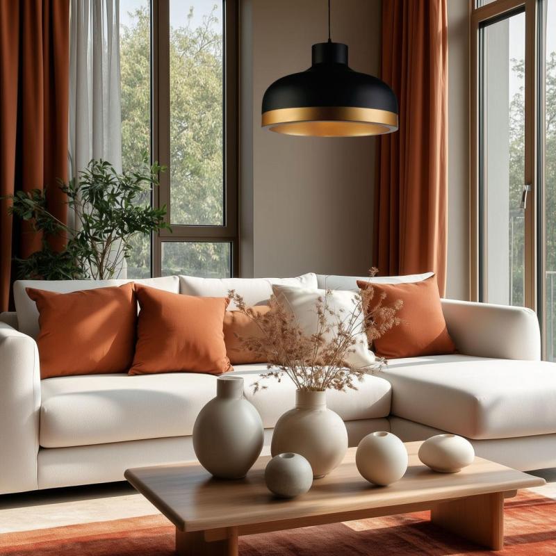 Decor Goldi černá zlatá moderní závěsná lampa průměr 42 cm 4113