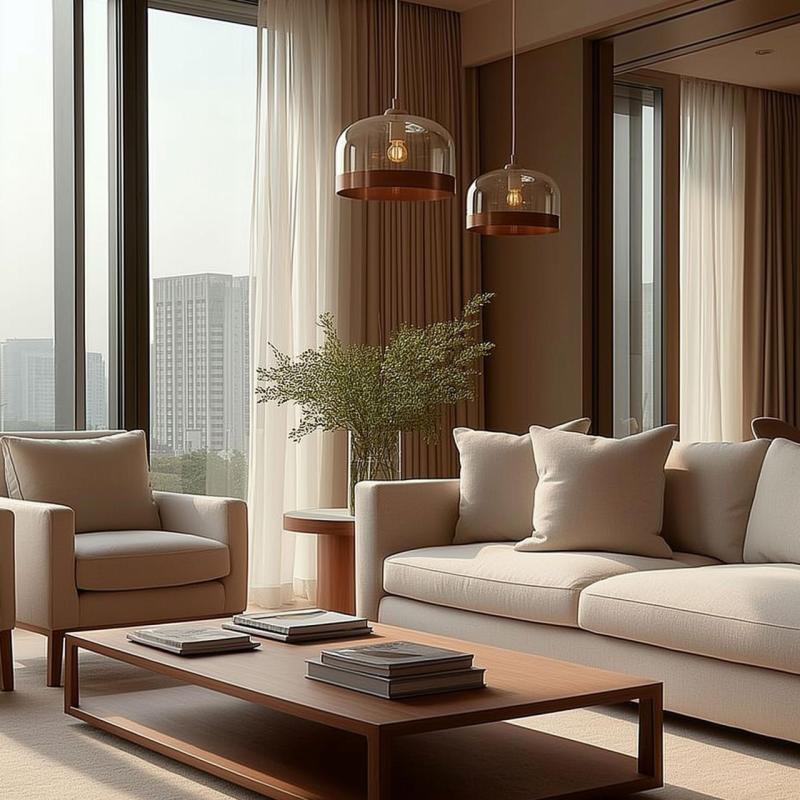 Decor Lati cylindrická jantarově zbarvená závěsná lampa sklo průměr 23,5 cm 7146