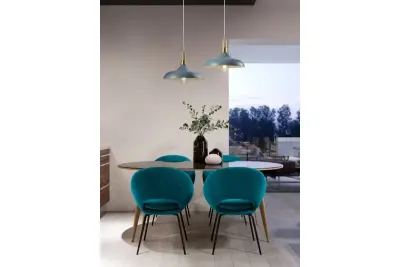 Deco Skandi moderní modrá závěsná lampa průměr 35 cm 7429
