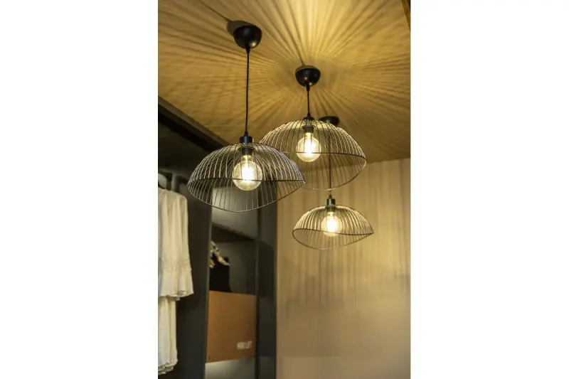 Deco Reto vintage černá drátěná závěsná lampa, průměr 40 cm, 4137