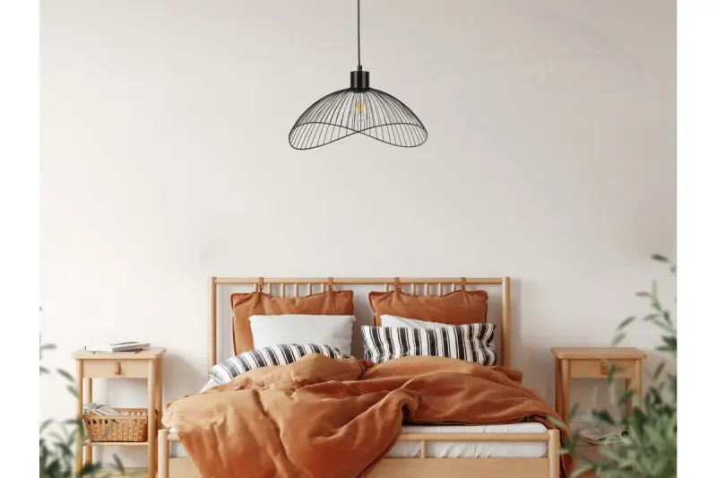 Decor Reto vintage černá závěsná lampa s drátěným stínidlem, průměr 50 cm, 4151