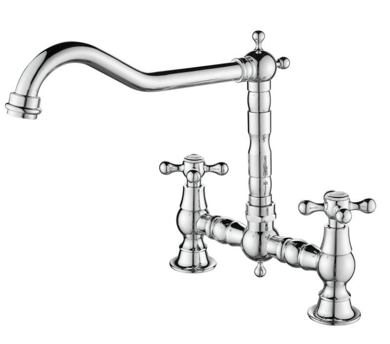 AquaTrimo Windsor 2-otvorová klasická kuchyňská nostalgická můstková kuchyňská baterie s kolenním výtokem chrom 21WS7653CM