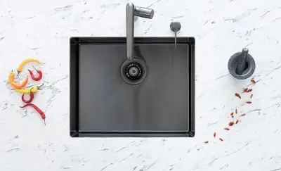 Aquadesign Dřezy Gun Metal Nerezový Dřez Antracitová Barva PVD 50x40 Podstavný, Plně Vestavný a Vestavný 1208957702