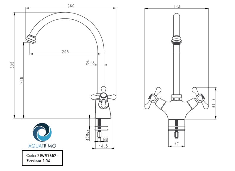 AquaTrimo Windsor klasická kuchyně nostalgická kuchyňská baterie s kulatým výtokem nerez 21WS7652NM