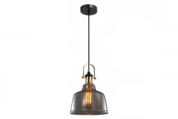 Deco Muscari II černá závěsná lampa s kouřovým sklem v metalickém provedení a mosaznou objímkou 3688