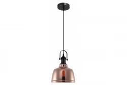 Decentní závěsná lampa Muscari II v černé barvě s kovově měděným stínidlem a černým držákem, model 3930