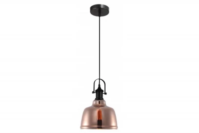 Decentní závěsná lampa Muscari II v černé barvě s kovově měděným stínidlem a černým držákem, model 3930