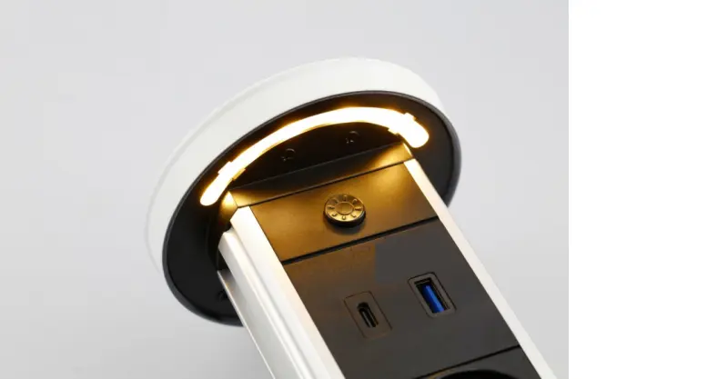 Indux Lift zapustitelný zemní bílý kuchyňský zásuvka v pracovní desce s osvětlením, 2 x USB a bezdrátovým nabíjením 1208957837