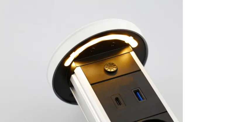 Indux Lift zasouvací zásuvka s uzemněním bílá kuchyňská zásuvka do pracovní desky s osvětlením, 2 x USB a bezdrátové nabíjení 1208957838
