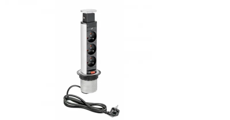 Indux Up & Down malý zasouvatelný zemní kov stříbrný kuchyňský zásuvkový panel v pracovní desce s 3 zásuvkami 1208957841