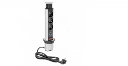 Indux Up & Down malý zasunovací zemnící stříbrná kuchyňská zásuvka v pracovní desce se 3 zásuvkami a 2 x USB 1208957842