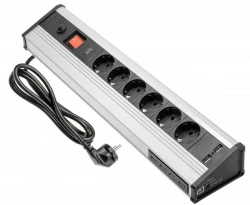 Indux Corner rohová a volně stojící zásuvka z hliníku se 6 zásuvkami s uzemněním a 6 USB 1208957851