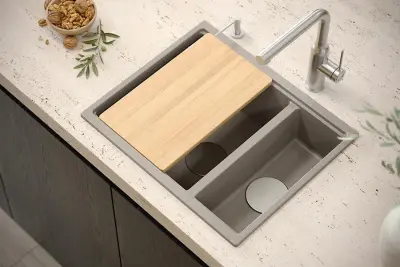 Quadri Newport II bílý 1,5 dřez žulový nadstavbový a podstavbový dřez 555x460mm s nerezovou zátkou 1208957860