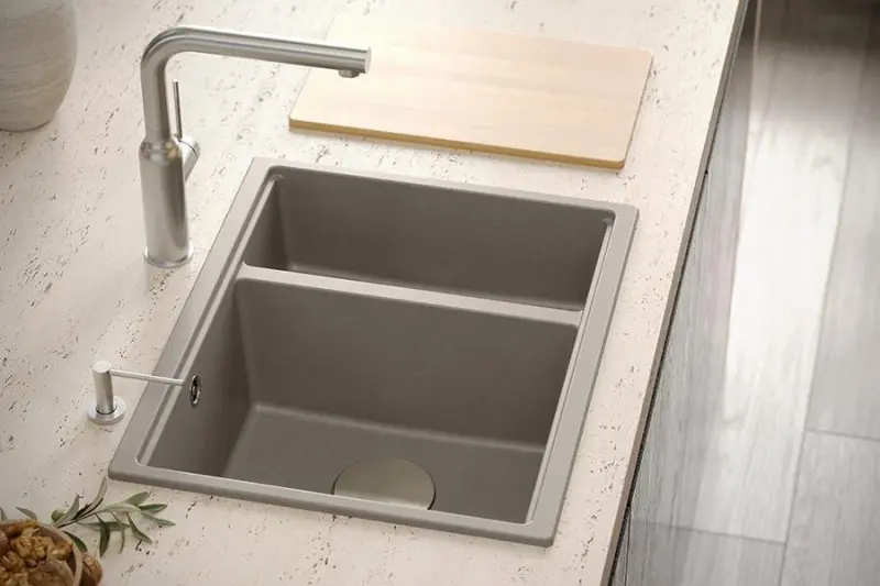 Quadri Newport II bílý 1,5 dřez žulový nadstavbový a podstavbový dřez 555x460mm s nerezovou zátkou 1208957860