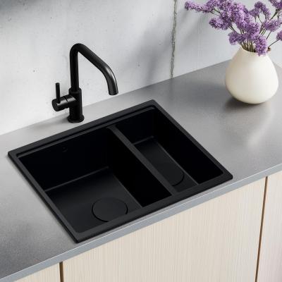 Quadri Newport II černý 1,5 dřez granit vestavný a podstavný dřez 555x460mm s nerezovou zátkou 1208957861