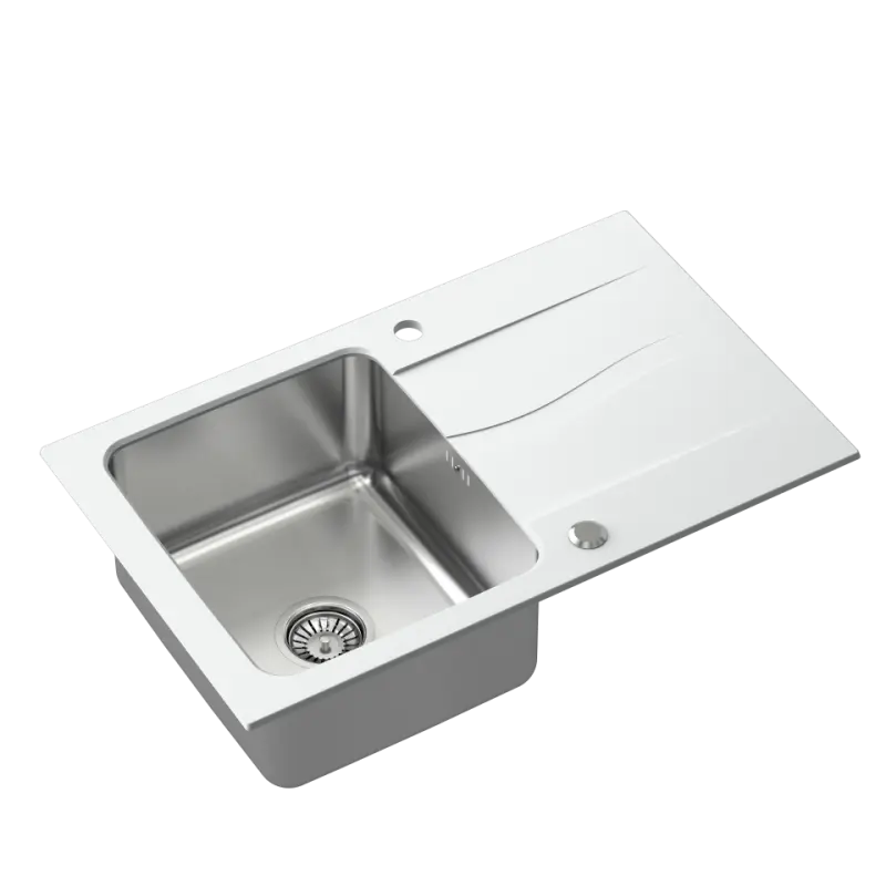 Quadri Fusion nástavbový nerezový dřez s odkapávačem z bílého granitu 78x48 oboustranný 1208957868