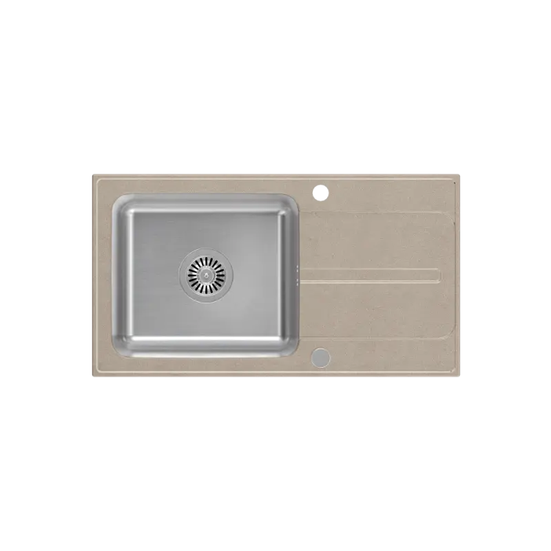 Quadri Fusion vestavěný nerezový dřez s odkapávací plochou z béžové žuly 78x43 oboustranný 1208957881