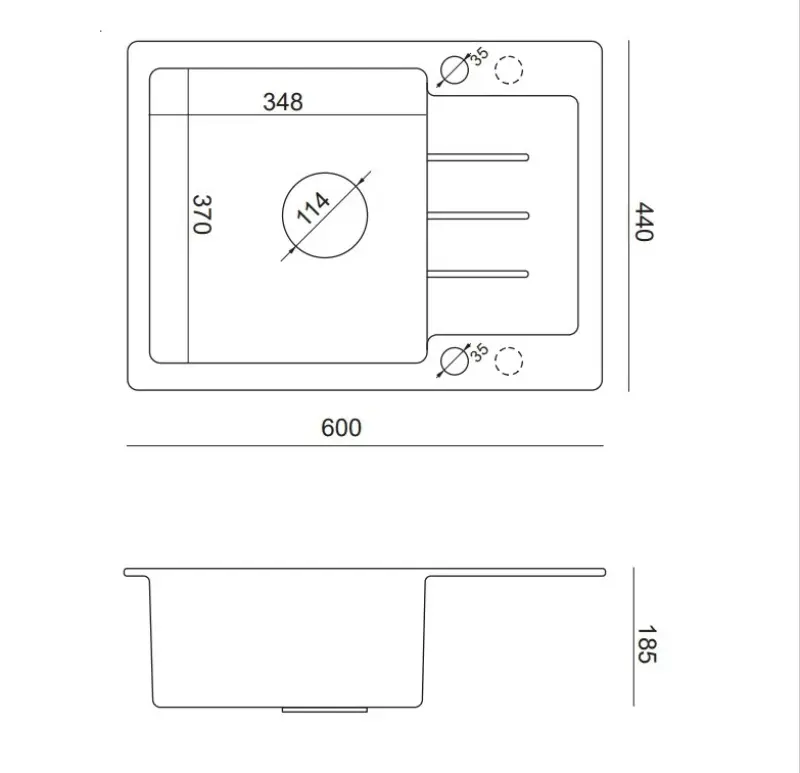 Quadri Kendal černý žulový dřez 60x44 s odkapávací plochou, baterií a dávkovačem tekutin 1208957889