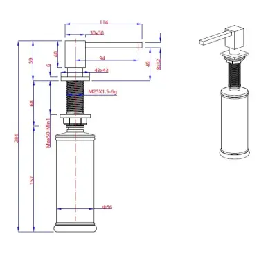 Quadri Tenby square Built-in Soap dispenser PVD gun metal refillable from the top  1208957892