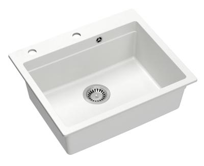 Quadri Durham bílý granitový dřez na povrchu 595x500 s dávkovačem mýdla, prkénkem na krájení, rolovací podložkou, vloženým dřezem a rolovací podložkou 1208957903
