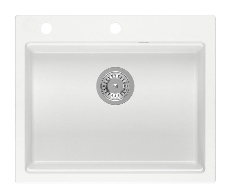 Quadri Durham bílý granitový dřez na povrchu 595x500 s dávkovačem mýdla, prkénkem na krájení, rolovací podložkou, vloženým dřezem a rolovací podložkou 1208957903
