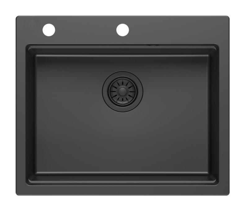 Quadri Durham černý granitový nástavný dřez 595x500 s mýdelníkem, prkénkem na krájení, vkládací vanou a rolovací podložkou 1208957904