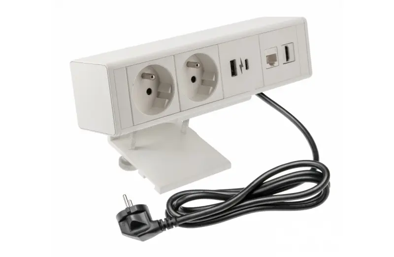 Indux Desk kancelářský nebo stolní podložka bílá, zásuvka s uzemněním (2x) s 1xUSB A, 1xUSB C, 1xRJ45 a 1xHDMI 1208957921
