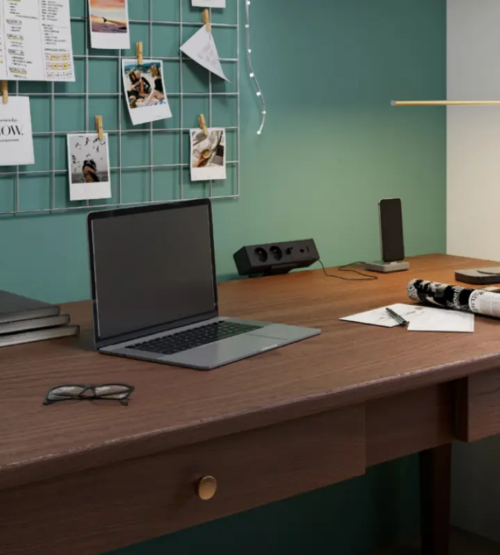 Indux Desk černá kancelářská nebo stolní podložka s uzemněnými zásuvkami (2x) s 1xUSB A, 1xUSB C, 1xRJ45 a 1xHDMI 1208957922