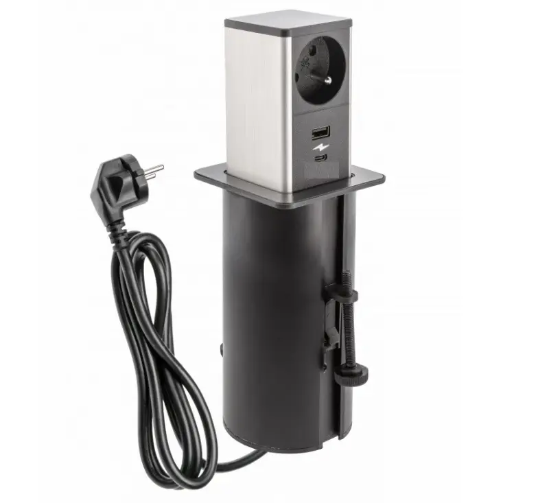 Indux Push vysouvací černá zásuvka s 1xUSB A a 1xUSB C s nerezovým víkem 1208957928