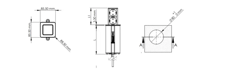 Indux Push vysouvací černá zásuvka s 1xUSB A a 1xUSB C s nerezovým víkem 1208957928