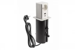 Indux Push vysouvací bílá zásuvka s uzemněním a 1xUSB A a 1xUSB C s nerezovým víkem 1208957929