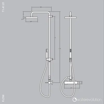 Waterevolution Flow Shower mixer with bar, flexible, handshower and fixed holder White T141BR