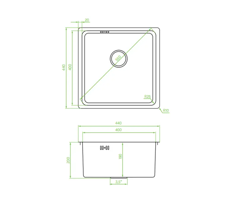 Aquadesign R25 ocelový dřez, povrchová, spodní a rovná montáž, gun metal 40x40cm 1208958207