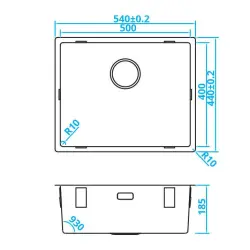 CARESSI Basic Line RVS dřez 50x40 s nově integrovanou zátkou CABLPP50R10