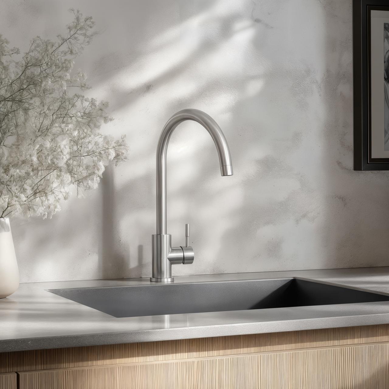 Ausmann Inox Round kuchyňská baterie s otočným výtokem, kompletně z nerezové oceli, 1208958308 - Productafbeelding 2