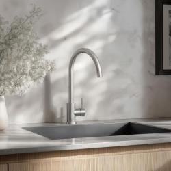 Ausmann Inox Round kuchyňská baterie s otočným výtokem, kompletně z nerezové oceli, 1208958308