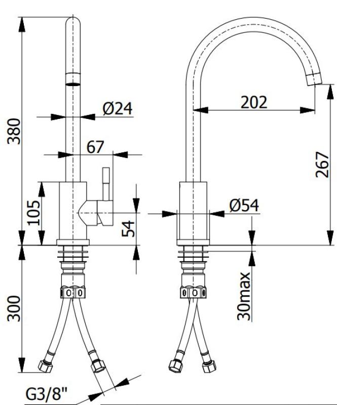 Ausmann Inox Round kuchyňská baterie s otočným výtokem, kompletně z nerezové oceli, 1208958308