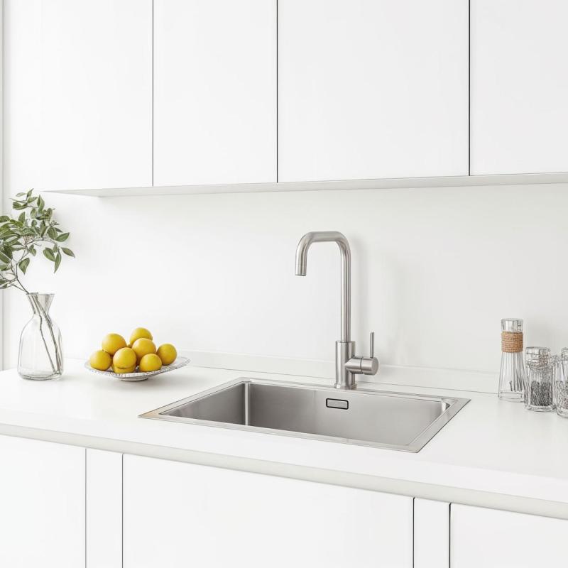 Ausmann Inox Square kuchyňská baterie s otočným výtokem, kompletně z nerezové oceli 1208958309