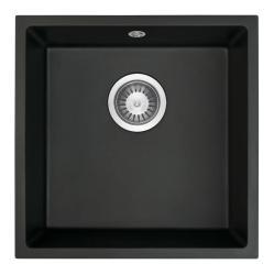 GraniteMy Universele granieten zwarte spoelbak 40x40 cm, zwart, opbouw, onderbouw en vlakbouw met roestvrijstalen plug 1208958318