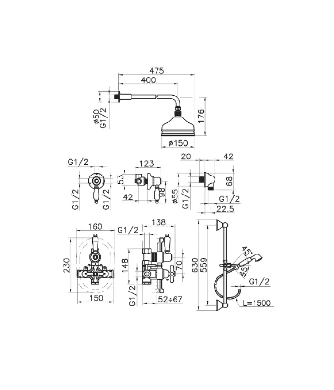 Huber Croisette Vestavěná Termostatická Sprchová Sada Chrom 912.CS01H.CR