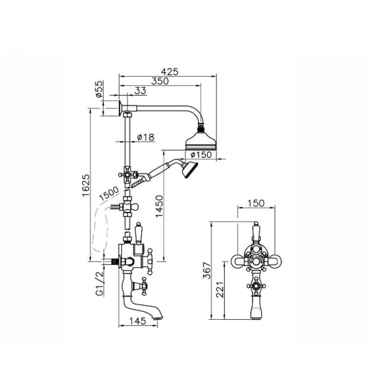 Huber Victorian Termostatická Sada pro Vanové/Sprchové Baterie Nerezová ocel 592.VT01H.AC
