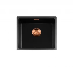 Lorreine BQ série dřez 44x41cm spodní montáž černý s měděnou zátkou 40BQ37-FU-COPPER