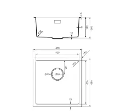 Lorreine BQ série dřez 45x45cm černý s nerezovou zátkou 40BQ-T-INOX