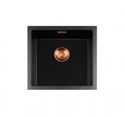 Lorreine BQ série dřez 45x45cm vestavěný černý s měděnou zátkou 40BQ-T-COPPER