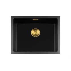 Lorreine BQ série dřez 55x45cm vestavěný černý se zlatou zátkou 50BQ-T-GOLD
