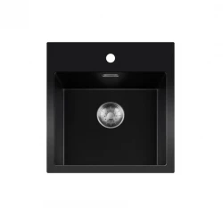 Lorreine BQ série dřez 46x52 cm vestavný, černý s nerezovou zátkou 40BQ37TH-T-INOX