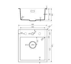 Lorreine BQ série dřez 46x52 cm vestavný, černý s nerezovou zátkou 40BQ37TH-T-INOX