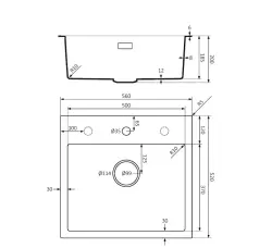 Lorreine BQ série dřez 56x52cm vestavný černý s nerezovou zátkou 50BQ37TH-T-INOX