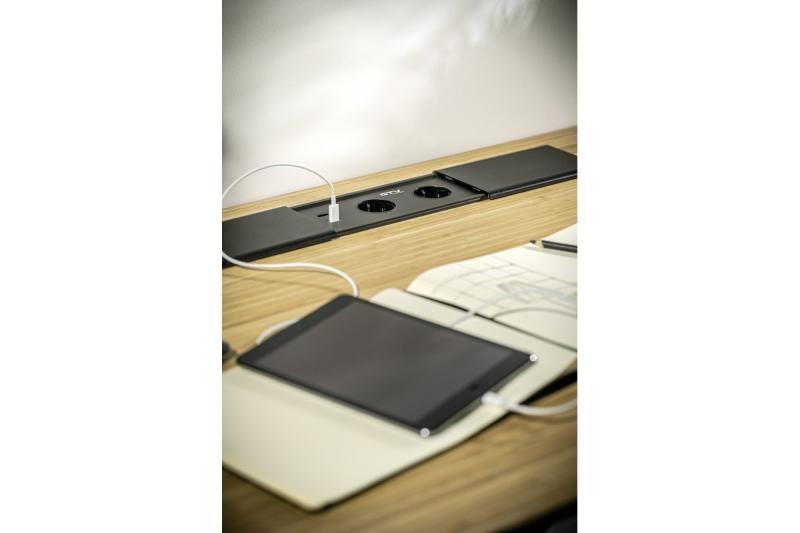 PRESTINO zapuštěný prodlužovací kabel na stůl, 2x francouzská zásuvka, USB A+C, RJ45, HDMI, kabel 1,5m, stříbrný 1208958675