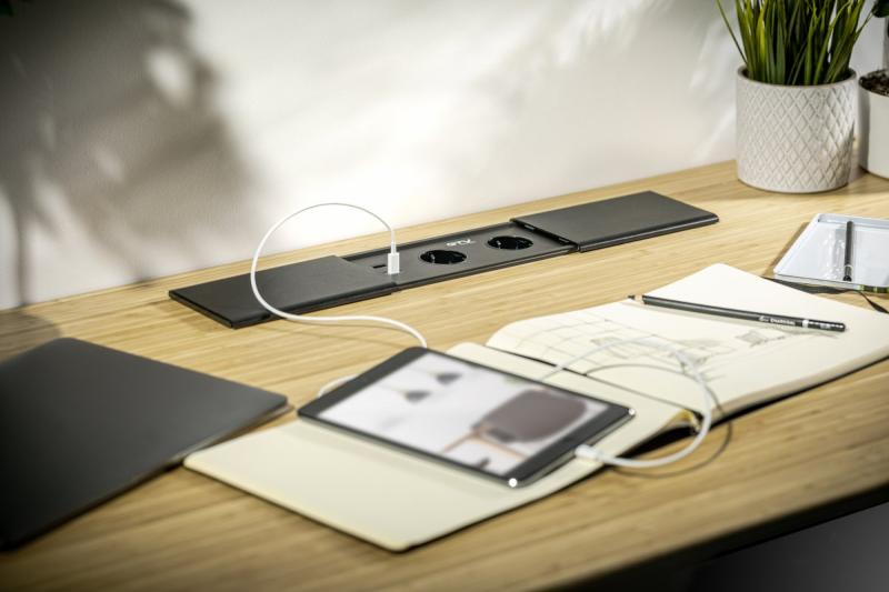 PRESTINO zapuštěný prodlužovací kabel na stůl, 2x francouzská zásuvka, USB A+C, RJ45, HDMI, kabel 1,5m, stříbrný 1208958675